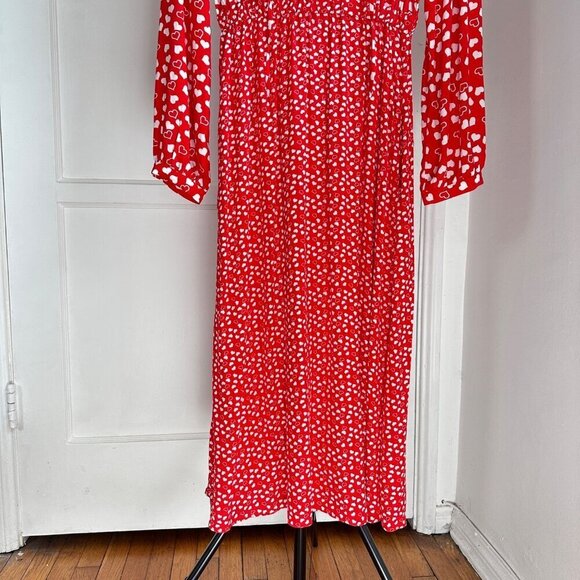 And Other Stories Frill Neck Red Love Heart L/S Midi Dress Paris Atelier, Size 6 - Picture 7 of 12